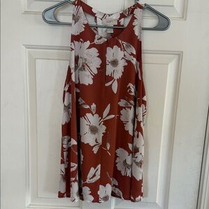 LOFT Rust Floral Flowy  Summer Halter top with White Blooms
